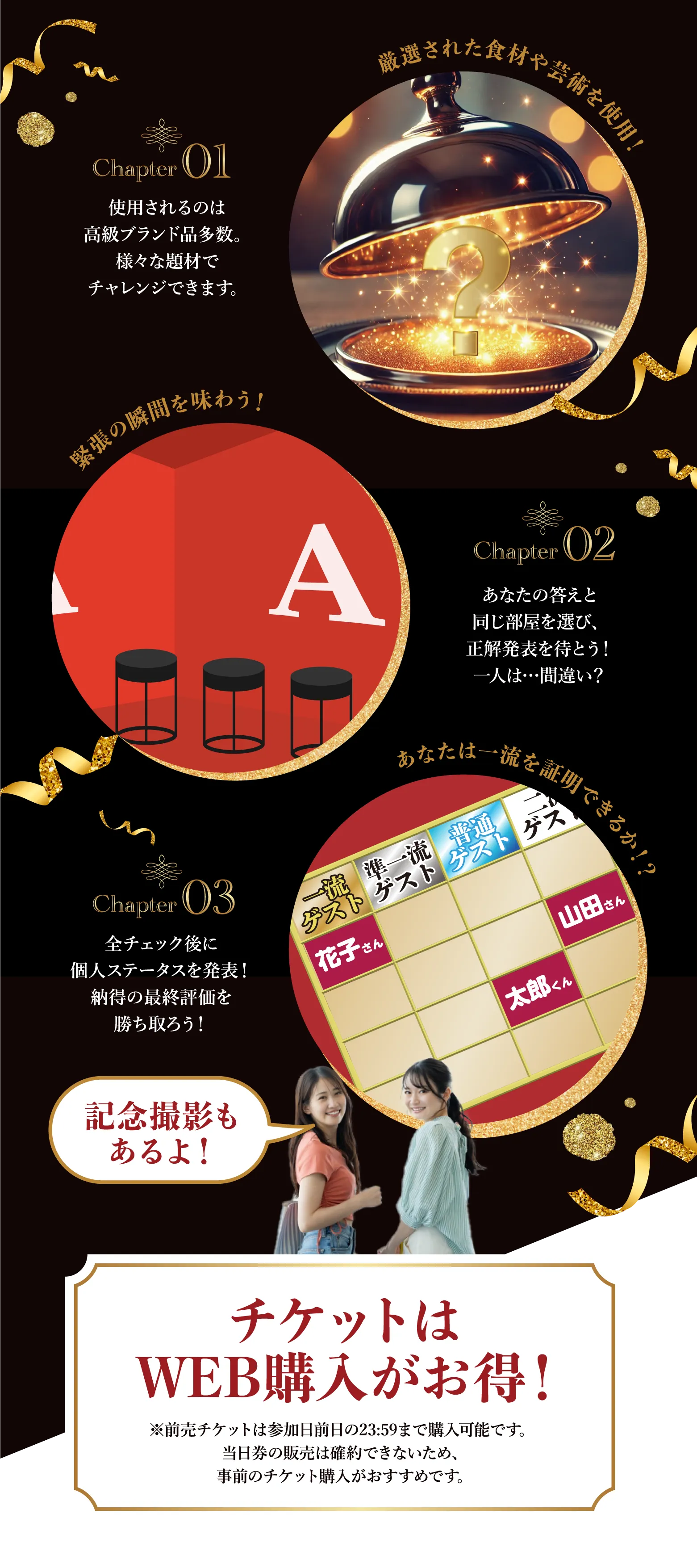 格付けチャレンジは厳選された食材や芸術を使用!